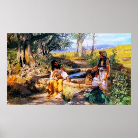 Jezus en de Samaritaanse vrouw in Jacob's welbevin Poster (Voorkant)