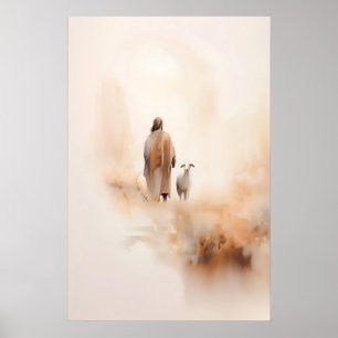 Jezus en de Verloren Schaap Aquarel Bijbel Gelijke Poster
