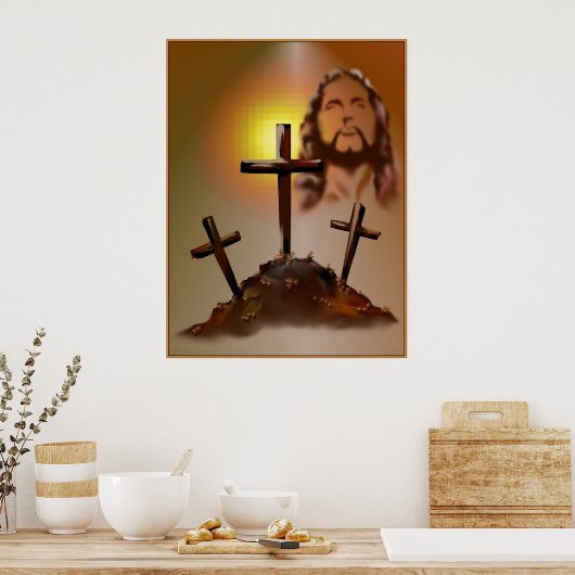 Jezus en drie kruisers Poster (Keuken)