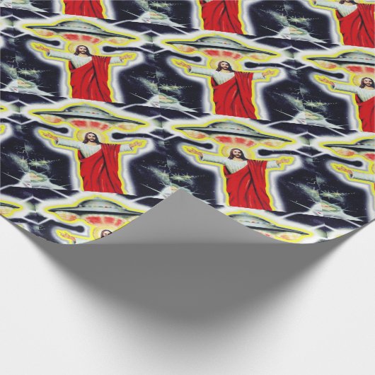 Jezus en een ufo cadeaupapier (Hoek)