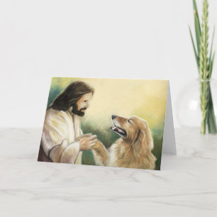 Jezus en Golden Retriever Dog Art Wenskaart Kaart