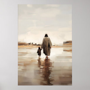 Jezus en het kleine meisje aquarel Bijbelse scène Poster