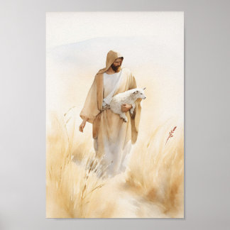 Jezus en het Lam Waterverf Art Print