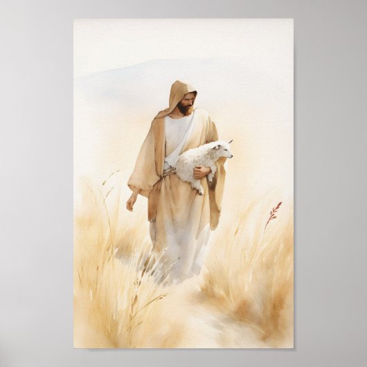 Jezus en het Lam Waterverf Art Print (Voorkant)