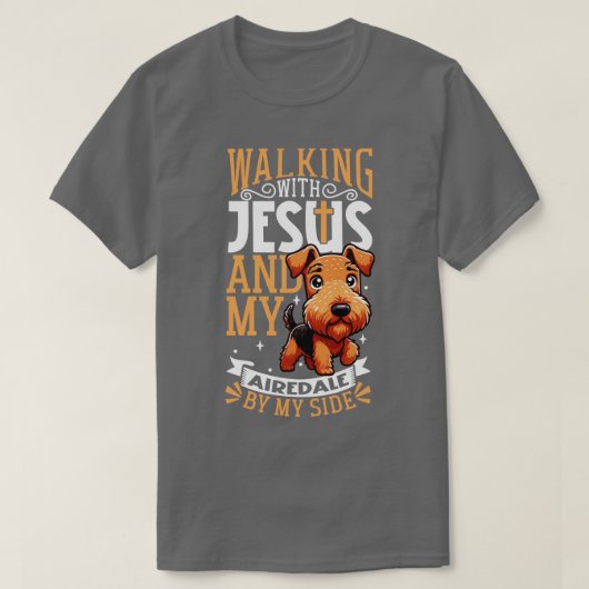 Jezus en hond Airedale Terrier T-shirt (Design voorkant)