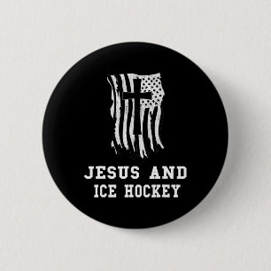 Jezus en ijshockeyontwerp christelijke Jezus-fan Ronde Button 5,7 Cm