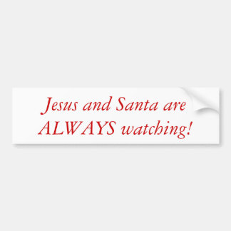 Jezus en Kerstman die naar de bumper kijken Bumpersticker