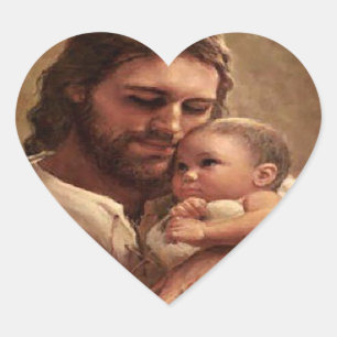 Jezus en kind hart sticker