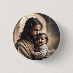 Jezus en kind ronde button 3,2 cm