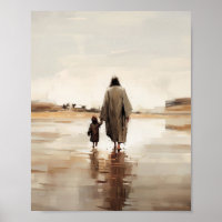 Jezus en klein meisje, digitale print, schetsen