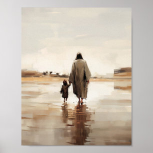 Jezus en klein meisje, digitale print, schetsen poster