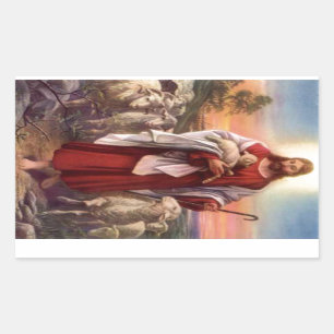 Jezus en lammeren rechthoekige sticker