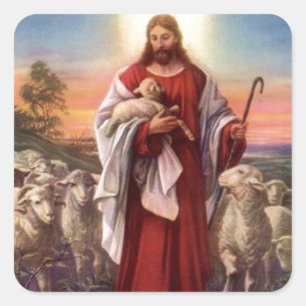 Jezus en lammeren vierkante sticker