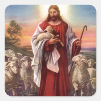 Jezus en lammeren vierkante sticker