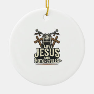 Jezus en motorfietsen Vintage christelijke biker D Keramisch Ornament