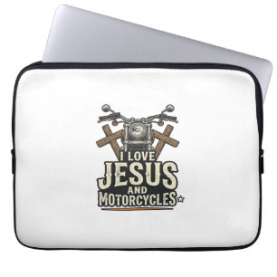 Jezus en motorfietsen Vintage christelijke biker D Laptop Sleeve
