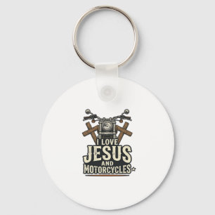 Jezus en motorfietsen Vintage christelijke biker D Sleutelhanger