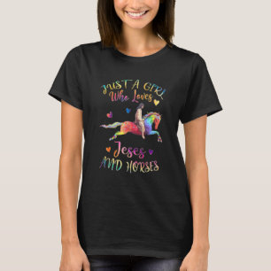 Jezus En Paarden Regenboog Paard Voor Meisjes Vro T-shirt