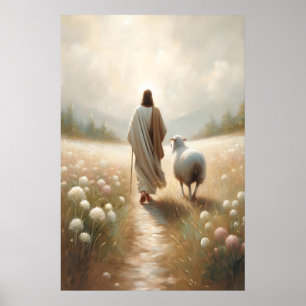 Jezus en schapen Bijbelkunst Christelijke kunst Je Poster