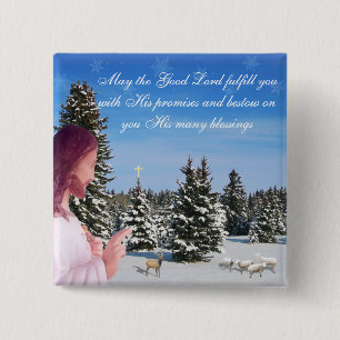 Jezus en Sheep Vierkante Button 5,1 Cm