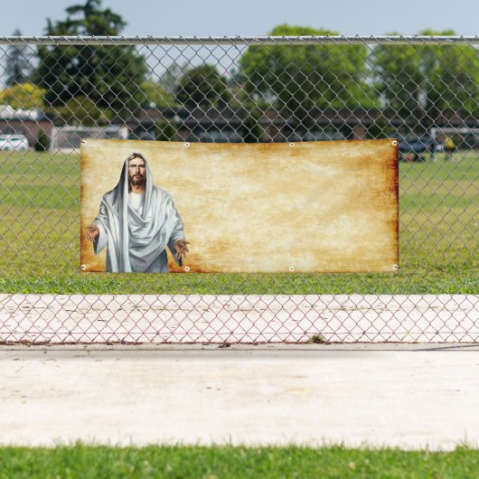 Jezus en sjabloon van de parketkerkerk spandoek (Insitu)