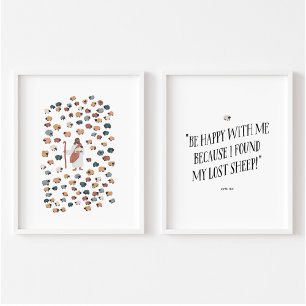 Jezus en verloren schapen set van 2 poster