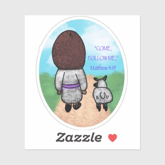 Jezus en zijn schapen met achtergrond sticker (Vel)