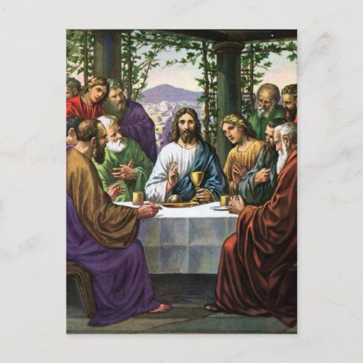 Jezus en zijn vrienden in de kamer bovenaan briefkaart (Voorkant)