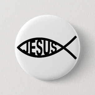 Jezus Fish Symbool Ronde Button 5,7 Cm