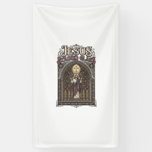 Jezus Gebrandschilderd Glas Jezus Gebrandschilderd Spandoek
