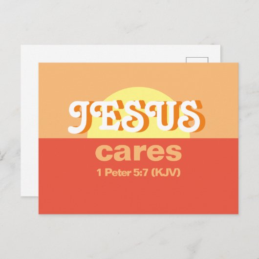 Jezus geeft erom. 1 Petrus 5:7 (KJV) - Uitnodiging Briefkaart (Voorkant / Achterkant)