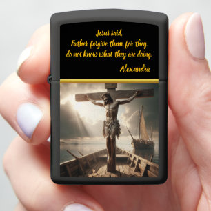 Jezus gekruisigd boven de serene wateren wachtend