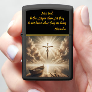 Jezus gekruisigd boven reflecterende blauwe watere