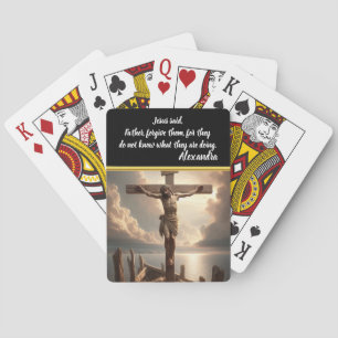 Jezus gekruisigd boven vredig water pokerkaarten