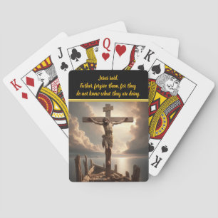 Jezus gekruisigd boven vredig water pokerkaarten