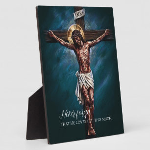 Jezus Gekruisigd Stierf voor Ons vanwege Onze Zond Fotoplaat
