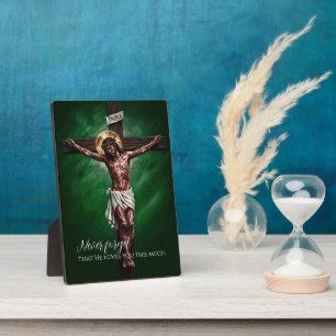Jezus Gekruisigd Stierf voor Ons vanwege Onze Zond Fotoplaat
