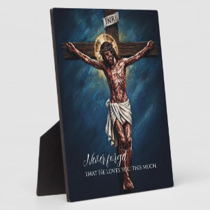 Jezus Gekruisigd Stierf voor Ons vanwege Onze Zond Fotoplaat