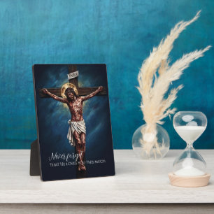 Jezus Gekruisigd Stierf voor Ons vanwege Onze Zond Fotoplaat