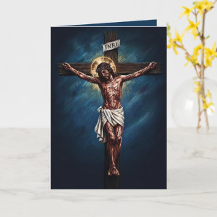 Jezus Gekruisigde Gezegende Pasen Kaart Blauw