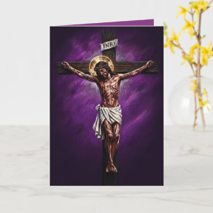 Jezus Gekruisigde Gezegende Pasen Kaart Paars