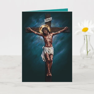 Jezus Gekruisigde Gezegende Pasen Kaart Teal