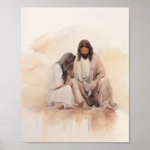 Jezus geneest de bloedende vrouw - minimalistisch poster