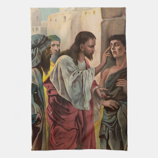 Jezus geneest het blinde man theedoek (Verticaal)