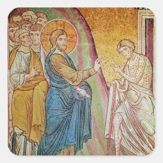 Jezus geneest leder vierkante sticker (Voorkant)