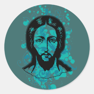 Jezus gezicht zwart gefocust splash tas ronde sticker