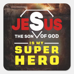 Jezus Gift, Christelijk Gift, Jezus is mijn superh Vierkante Sticker