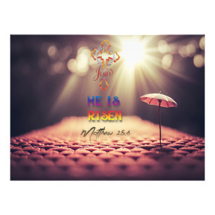 Jezus Gouden Kruis Hij is verrezen Matteüs 28:6 Foto Afdruk