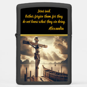 Jezus hangt aan het kruis boven een meer