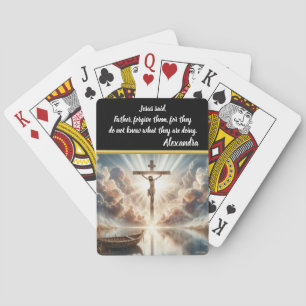Jezus hangt boven stille reflecterende wateren pokerkaarten